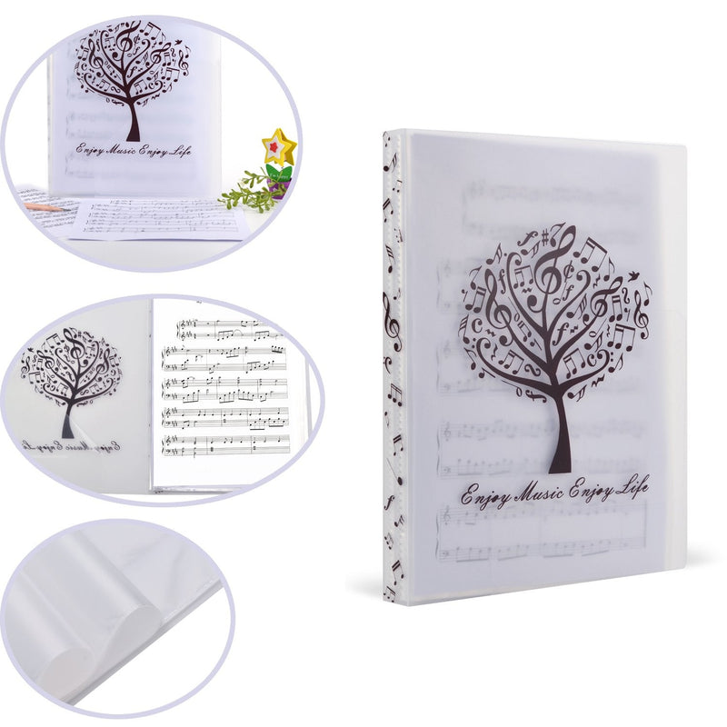 Sheet Music Piano Score Folder - A4 Size 40 Pockets Band Chorus Dedicated Storage Protector[White Tree]