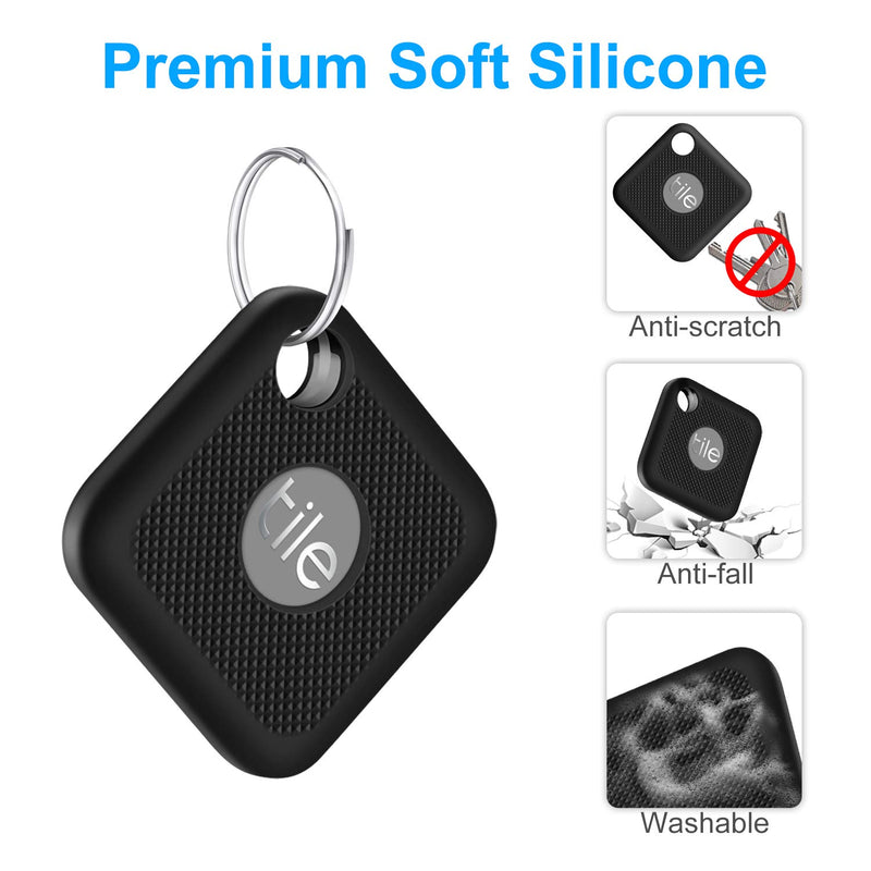 Silicone Case for Tile Pro (2020 & 2018), 2 Pack Silicone Cover Anti-Scratch Full Body Lightweight Soft Protective Cover Case for New Tile Pro (2020 & 2018) with Keychain-Black, Black Black and Black