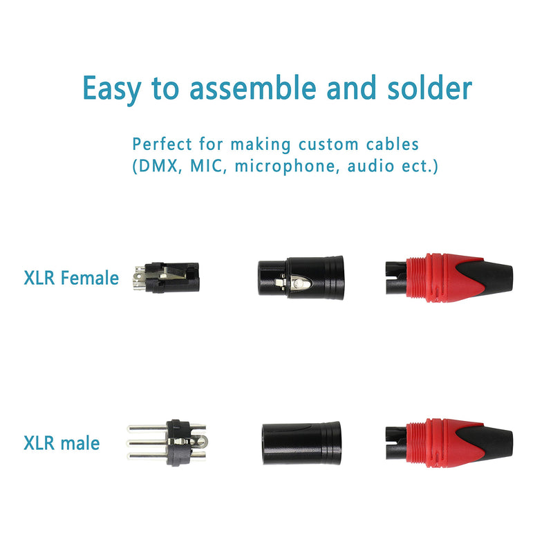 XLR connectors Male and Female,Gelrhonr 3-pin XLR Balanced Audio Adapter for Speaker System, Studio Recorder,Amplifier, Mixer, Microphone or Professional Recording-1pair