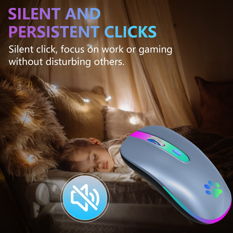 [AUSTRALIA] - FUWANG Wireless Mouse,Rechargeable LED Wireless Bluetooth Mouse,Portable USB Optical 2.4G Wireless Bluetooth Two Mode Computer Mice with USB & Type-c Receiver(Blue) blue 
