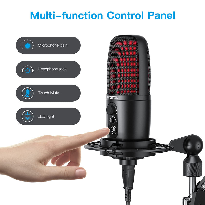 PC Microphone USB Condenser, OMOTON Podcast Mic Computer Gaming Professional Kit with Boom Arm for Studio, Recording,YouTube, Singing with Pop Filter Shock Mount for Laptop, Windows, Mac, PS4/PS5