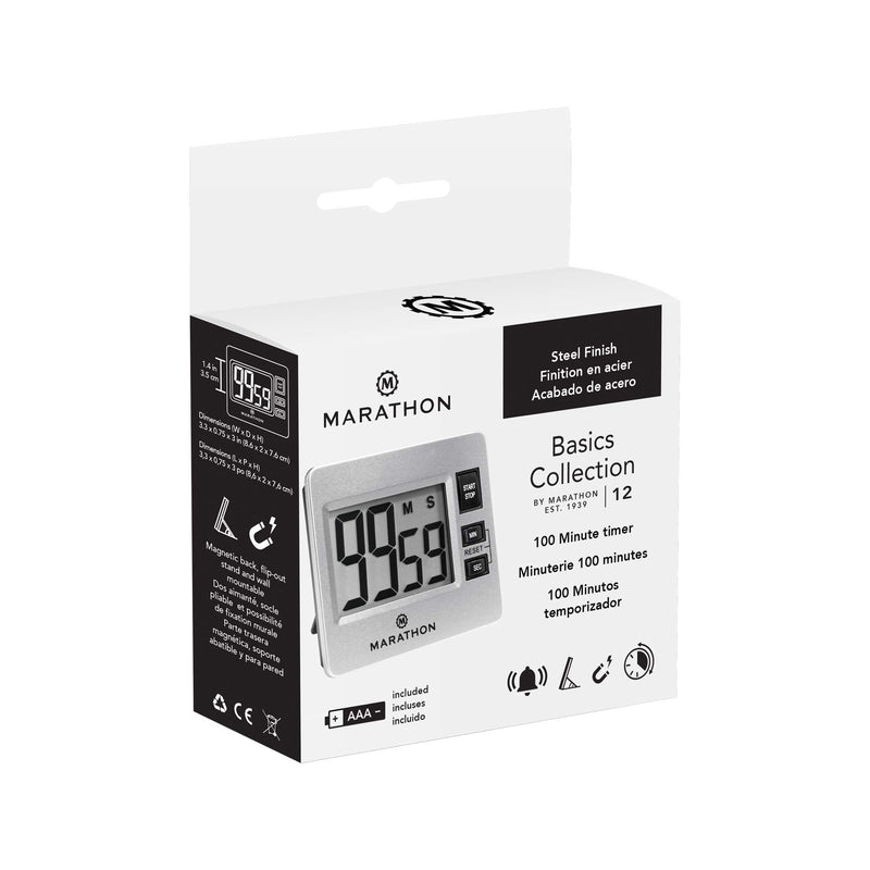 Marathon Stainless Steel Digital Timer with 100 Minute Count Down and Count Up