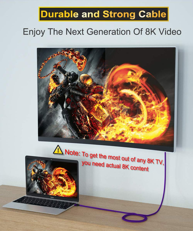 8K 60Hz HDMI Cable 6.6FT 2-Pack,Certified 48Gbps 7680P Ultra High Speed HDMI Cord for Apple TV,Roku,Samsung QLED,2.0 2.1,Sony Playstation,PS5,PS4,Xbox One Series X,eARC HDR HDCP 2.2 2.3,4K 120Hz 144Hz Purple