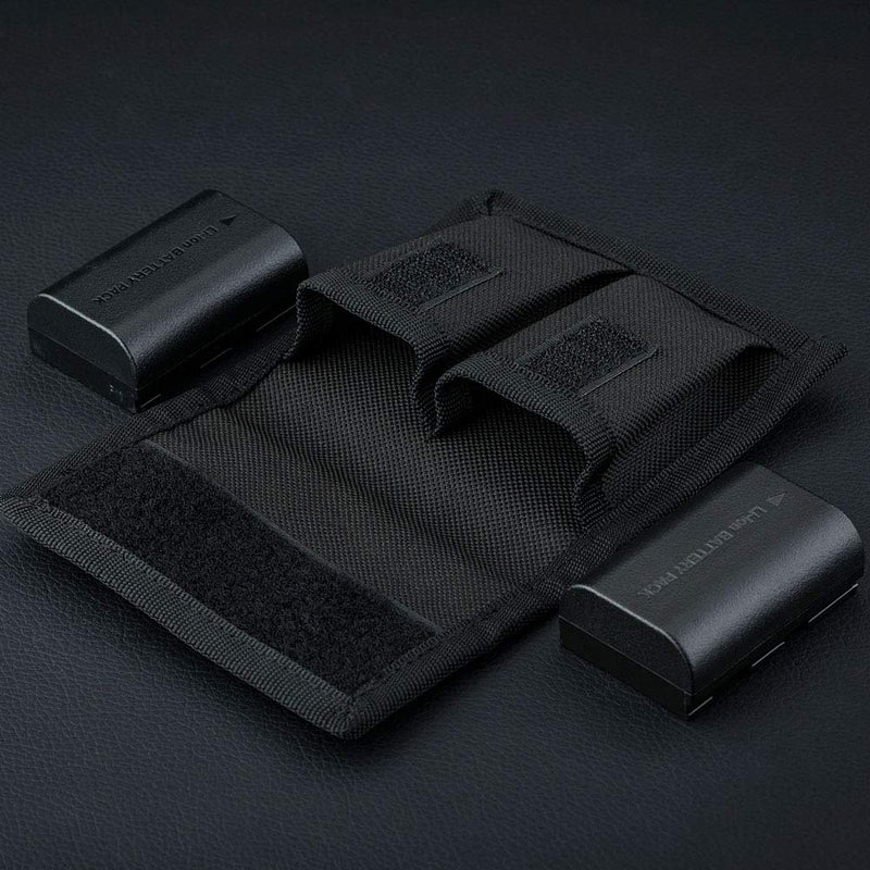 Camera Battery Pouch Holder Case for 2 PCS Sony NP-F550 NP-FW50 NP-FZ100 NP-BX1 Canon LP-E6 LP-E8 LP-E10 LP-E12 LP-E17 Fuji NP-W126 Nikon EN-EL14 EN-EL15 with Zipped Pocket to Store SD TF XQD CF Cards 2 Slot+1 Zippered Pockets