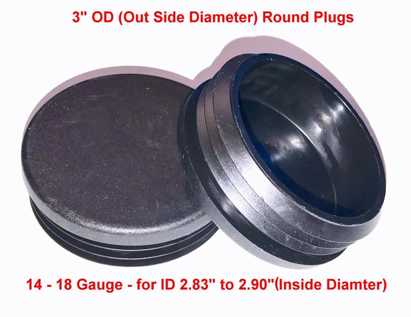 (Pack of 4) 3" OD Round Plastic Cap Plugs | (14-18 Ga - Fits ID 2.83" to 2.90") | 3 Inch Tube Wrangler Bumper End Caps | Fence Post Slide Insert
