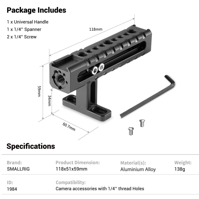 SmallRig Top Handle Grip with Locating Point for Arri, Adjustable Camera Handle with Mounting Points, Shoe Mount for Video Camera Cages, LED Lights Microphones- 1984