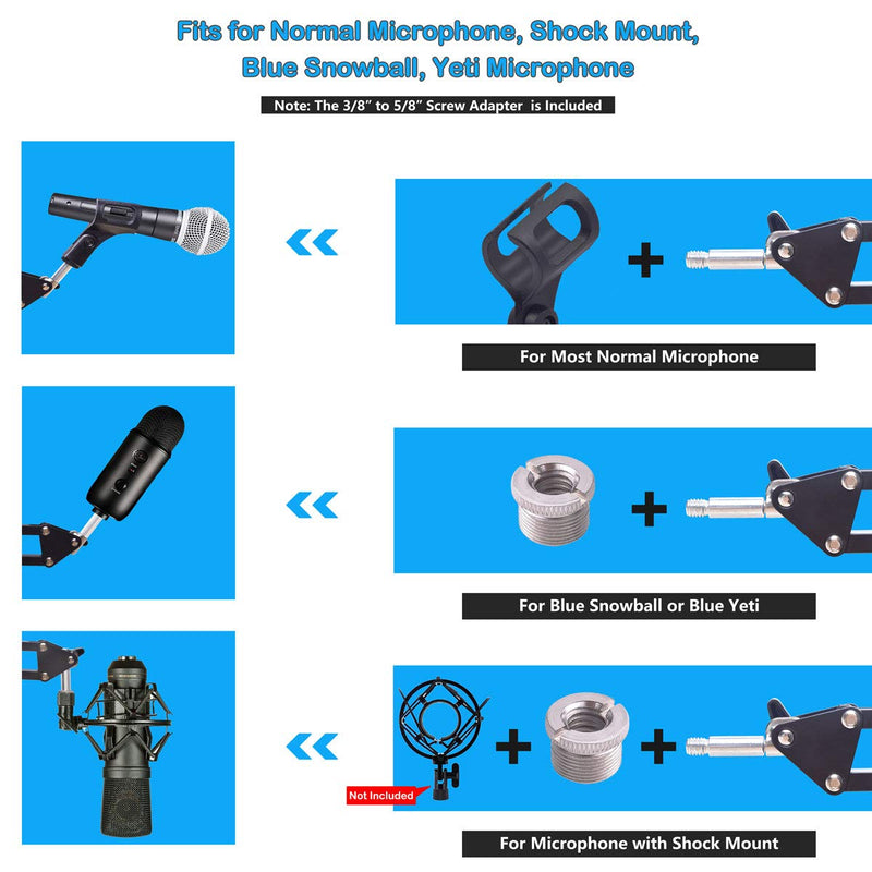 [AUSTRALIA] - uunumi Microphone Arm Stand, Adjustable Mic Suspension Boom Scissor Arm Stand Heavy Duty Microphone Stand with 3/8" to 5/8" Screw Adapter Clip for Blue Yeti,Nano,Snowball,Snowball iCE and other Mic Black 