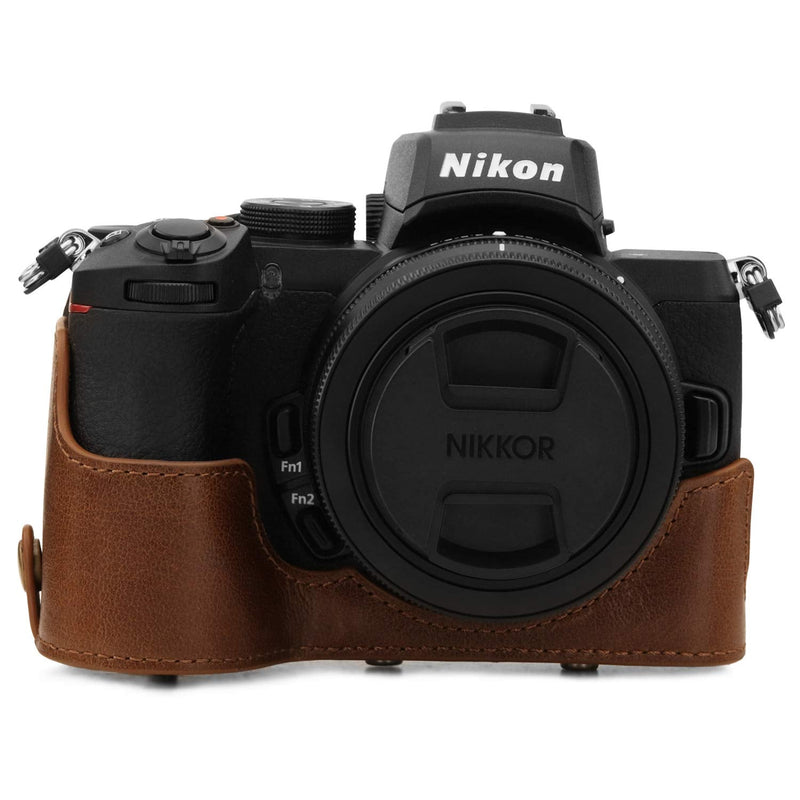 MegaGear Ever Ready Genuine Leather Camera Case Compatible with Nikon Z50 (16-50mm) Brown