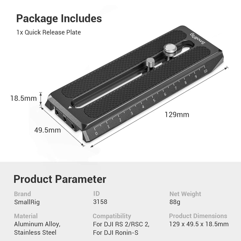 SMALLRIG Quick Release Plate for Manfrotto-Type Compatible with DJI RS2, RSC2 and Ronin-S (RS 2/ RSC 2/ RS) Gimbal - 3158