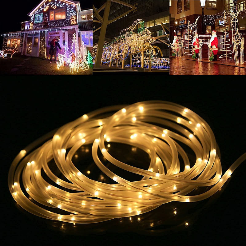 Solar String Outdoor Rope Lights, ZVO 8Modes 100 LED Solar Powered Outdoor Waterproof Tube PVC Light Copper Wire Fairy Light for Garden Tree Party Balcony Terrace Christmas Decor(Warm White) Warm White