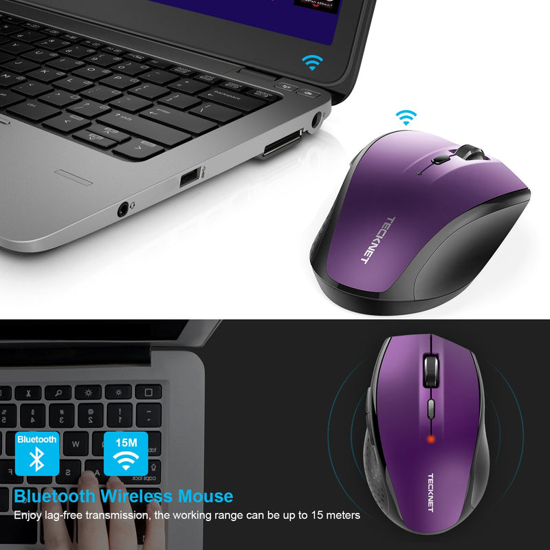 Bluetooth Wireless Mouse, TECKNET 5 Adjustable DPI Levels, 24-Month Battery Life, 6 Buttons Compatible for Ipad/Laptop/Surface Pro/Windows Computer/Chromebook-Purple Purple
