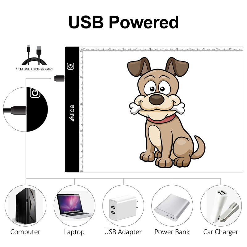 A4 Led Light Pad for Diamond Painting, ELICE Led Light Pad Artcraft Tracing Pad Light Box Ultra-Thin Dimmable Brightness Light Board for Artists Drawing Sketching Animation Stencilling, USB Powered