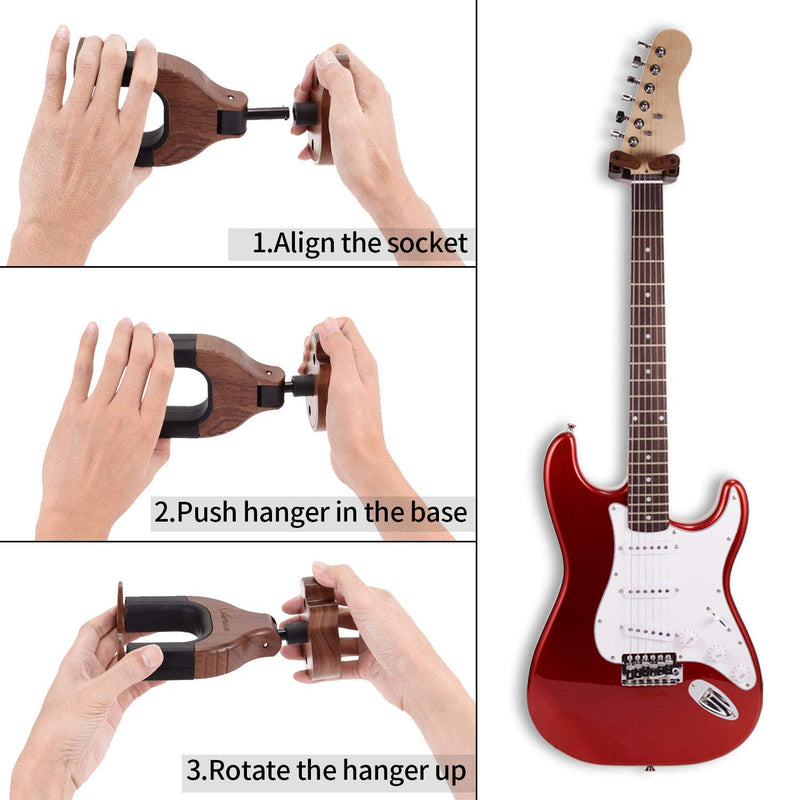 Asmuse Guitar Wall Mount Hanger Single Auto Lock Hanger Hook for Wall Electric Bass Guitar Acoustic Folk Classical Guitar Ukulele Natural Black Walnut Base 1 Pack