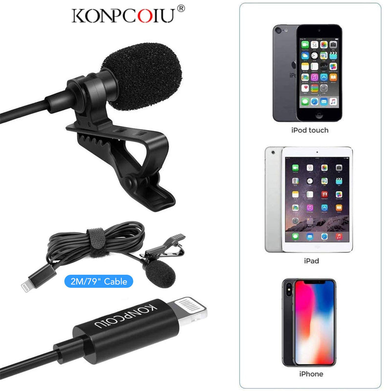 [AUSTRALIA] - Professional Lavalier Lapel Microphone Omnidirectional Condenser Recording Mic for iPhone 7/7 plus/8/8 plus/11/11 Pro/11 Pro Max, iPhone X/XS/XR, YouTube Interview Video Recording（iOS 6.6ft） 