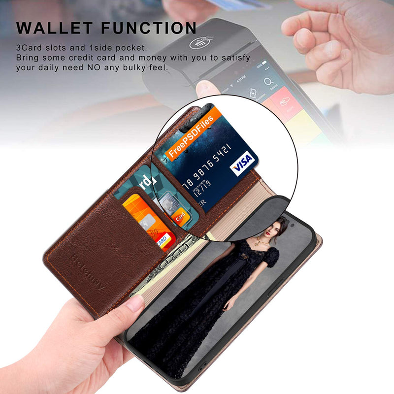 Belemay Compatible with iPhone 12/12 Pro Wallet Case 5G (6.1" 2020) Genuine Cowhide Leather Folio Flip Cover [RFID Blocking] Credit Card Holder [Soft TPU Shell] Kickstand Function Folding Case, Brown Brown (iPhone 12/12 Pro)