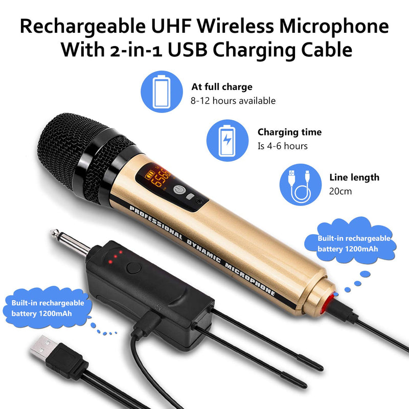 [AUSTRALIA] - Wireless Microphone System,Songsing Rechargeable Microphone Karaoke Built-in 1200 mAh,UHF Wireless Handheld Microphone,1/4" (6.35mm) Plug,260 ft Wireless mic for mic Karaoke/Singing/House Parties 