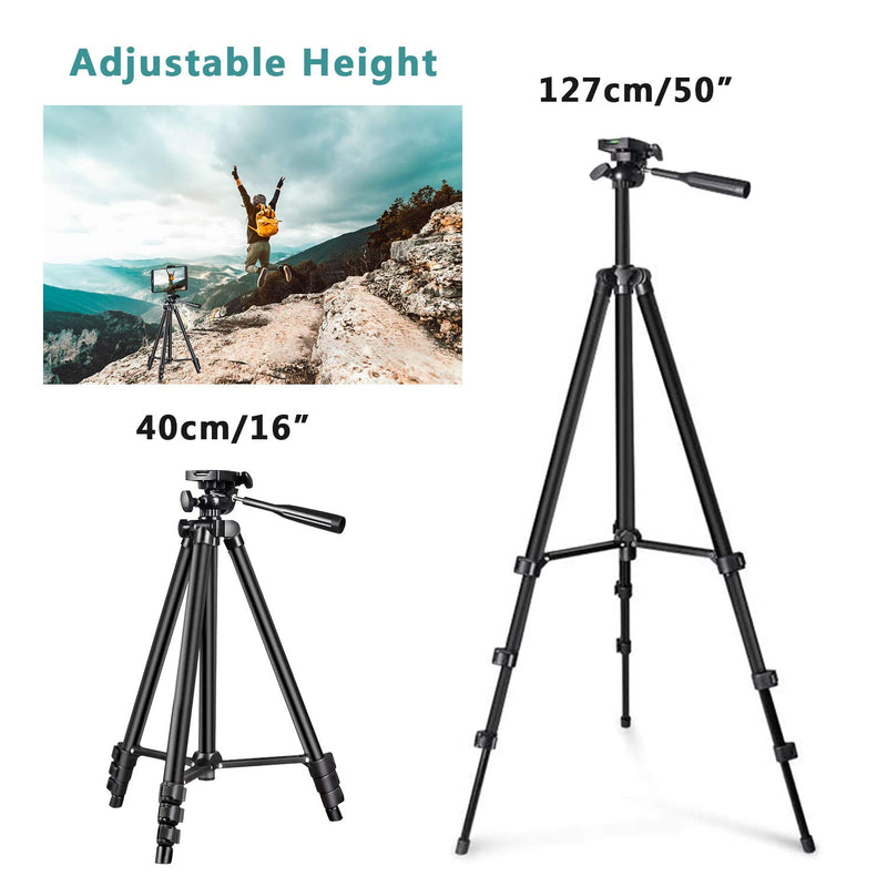 LINKCOOL Phone Tripod 50" Adjustable Travel Video Tripod Stand with Phone Mount Holder Compatible with Cell Phone Tripod, Action Camera Tripod, DSLR Tripod with Wireless Remote Shutter (Black) T50