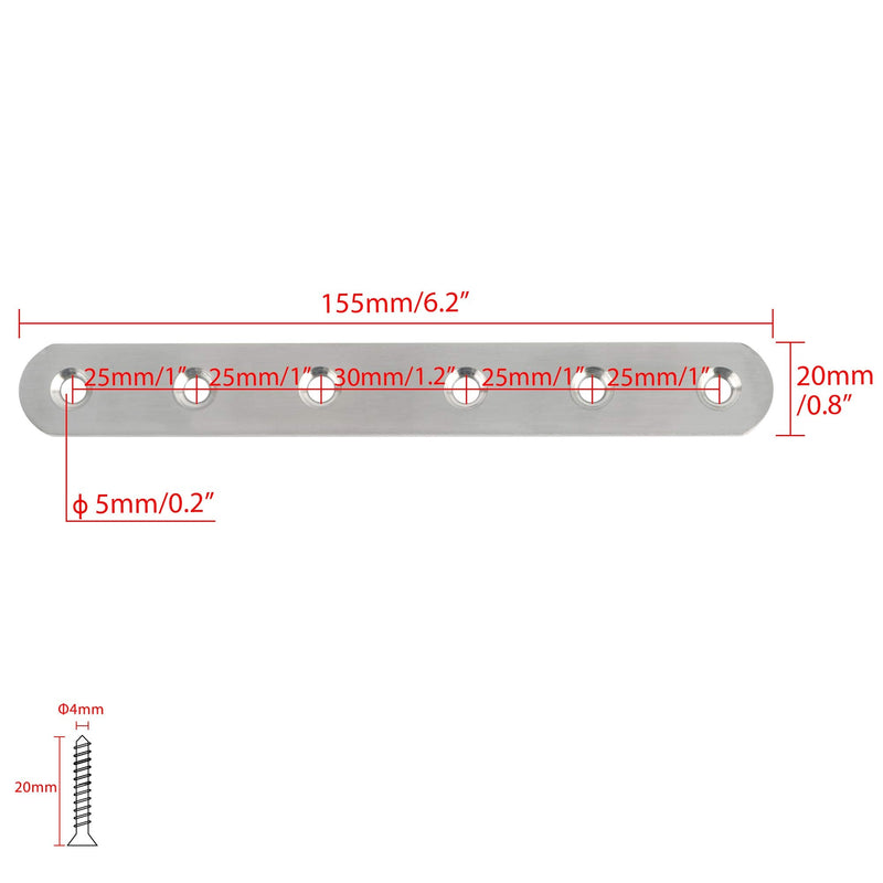 Alise 6-1/5-Inch Length Stainless Steel Flat Straight Brace Brackets Mending Plates Repair Fixing Bracket,J7350-4P 4 Pcs Brushed Finish 6-1/5 Inch(4 Pcs)