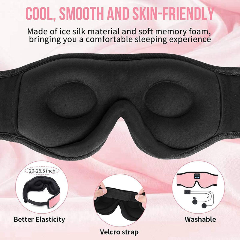 MUSICOZY Sleep Headphones Bluetooth 5.2 Headband Sleeping Headphones Eye Mask for Women Men, Wireless Music Mask Built-in Speakers Microphone Adjustable Strap for Side Sleeper Travel Office, Pack of 2