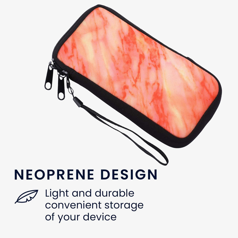 kwmobile Neoprene Sleeve for Smartphone Size XL - 6.7/6.8" - Shock Absorbing Pouch Case - Protective Phone Bag - Marble Red/Dark Red/Yellow Marble 09-20-06