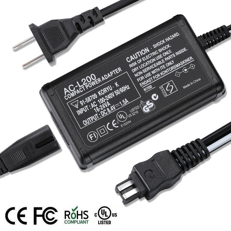 AC-L200C AC Power Adapter Charger compatible sony HDR-SR12, DCR-SR42, DCR-SR45, DCR-SR46, DCR-SR47, DCR-SR68, DCR-SX40, DCR-SX41, DCR-SX44, DCR-SX45, DCR- SX60, DCR-SX63 SX65 SX85 Handycam Camcorder
