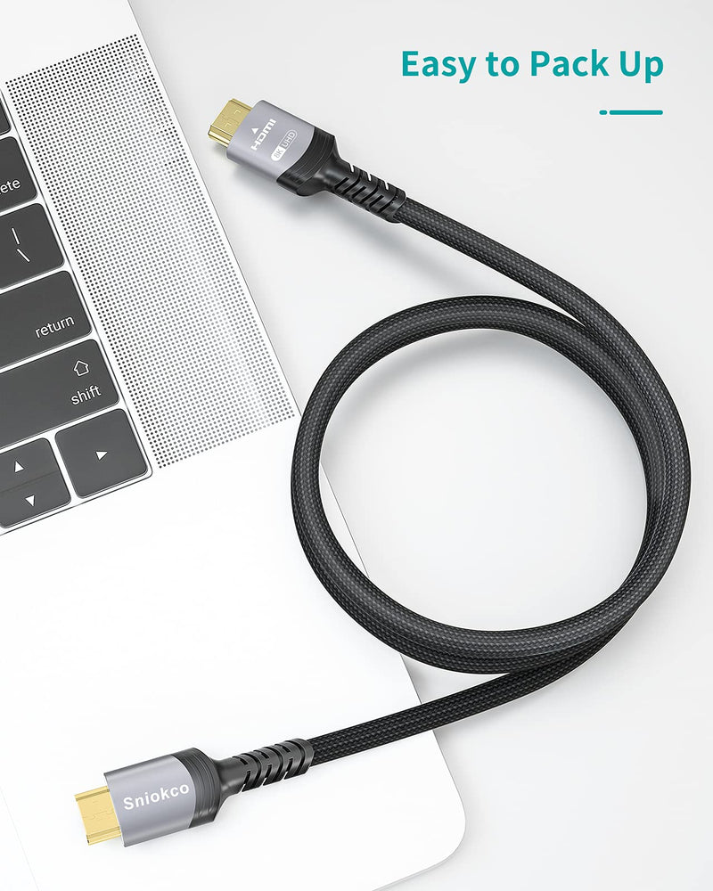 8K HDMI 2.1 Cable 3.3FT, Sniokco Certified 48Gbps Ultra High Speed Braided HDMI Cable 1M, Support Dynamic HDR, eARC, Dolby Atmos, 8K60Hz, 4K120Hz, HDCP 2.2 2.3, Compatible with HD TV Monitor and More 3.3 feet Grey