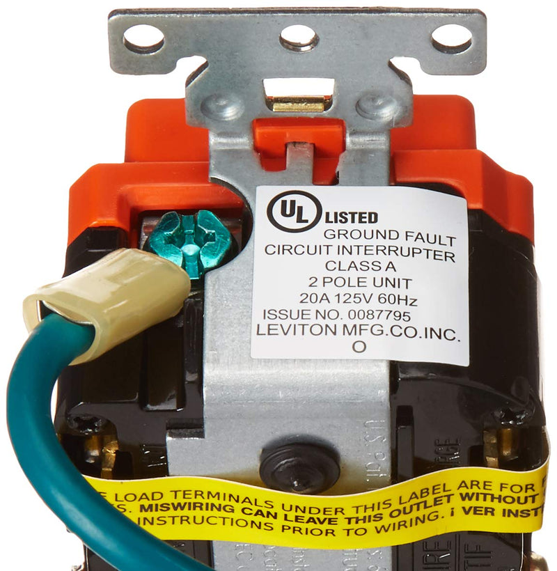 Leviton GFTR2-IGO 20A-125V Extra-Heavy Duty Industrial Grade Isolated Ground Duplex Tamper-Resistant Self-Test GFCI Receptacle, 20-Amp, Orange,