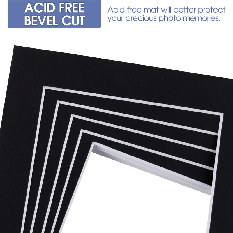 Golden State Art Pack of 25, Acid-Free Black Pre-Cut 8x10 Picture Mat for 5x7 Photo with White Core Bevel Cut Frame Mattes 8" x 10" Pack of 25 Black Mat