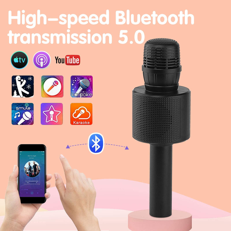 Ankuka Microphone for Kids, Handheld Karaoke Machine with Speaker, Bluetooth Karaoke Wireless Singing Microphone, Duet Function for Double Fun, Magic Sound, Birthday Gift for Girls Music Toy (Black) Black