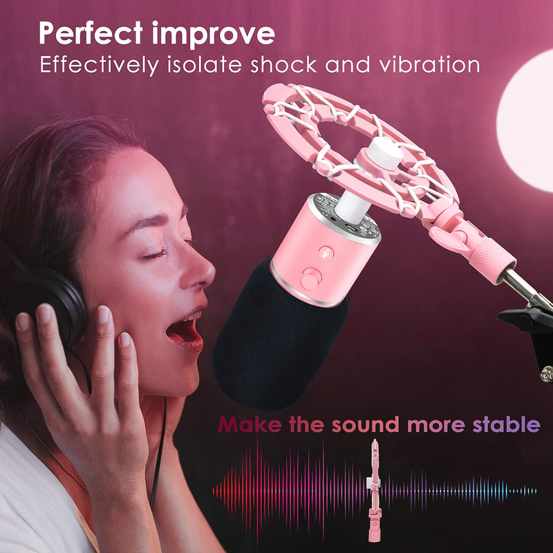 YOUSHARES Pink Shock Mount and Foam Cover Matching Boom Arm Mic Stand, Compatible with Razer Seiren X Microphone