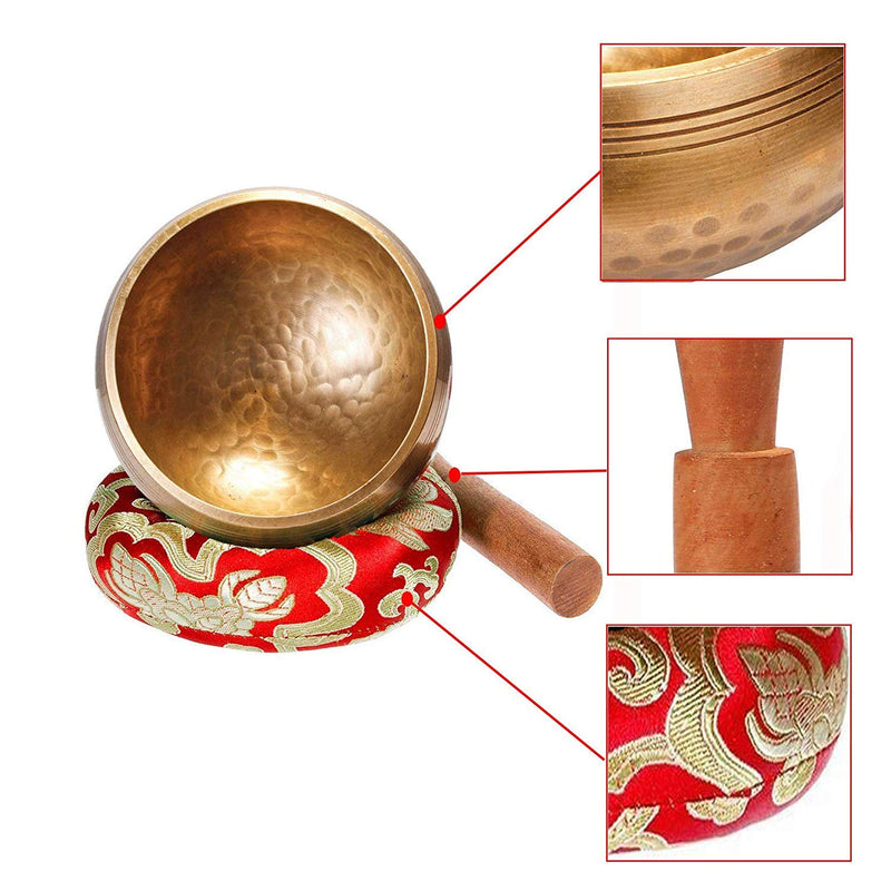 Bainuojia Tibetan Singing Bowl Set with Clapper and Cushion for Meditation, Relaxation, Stress and Anxiety Relief and for Schools, 8 cm