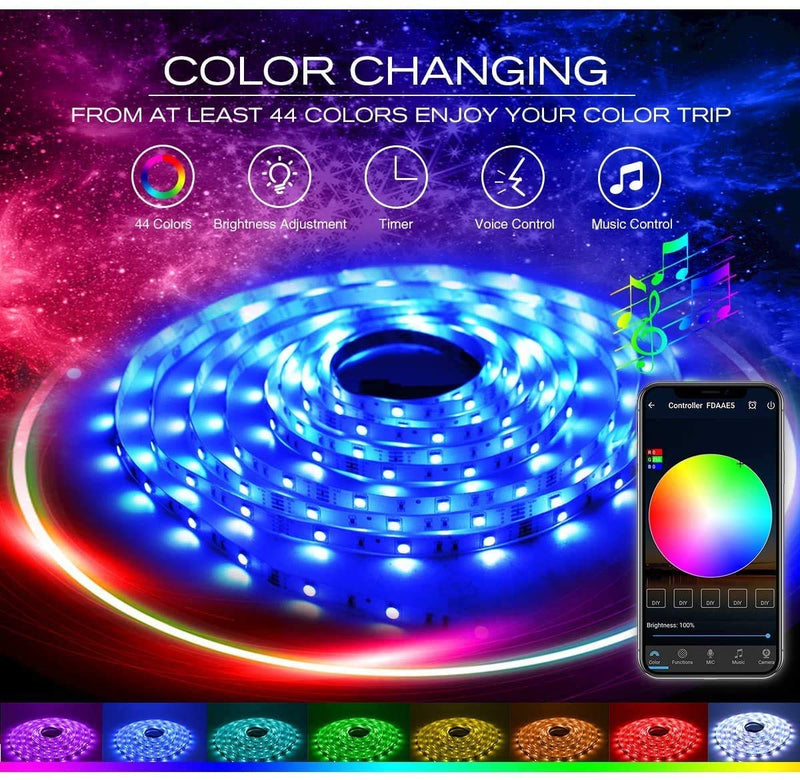[AUSTRALIA] - LED Strip Lights WiFi Wireless Smart Phone APP Controlled Sync to Music 5M 16.4ft Waterproof RGB Light Strips Kit 5050 LED Lights Compatible with Alexa,Google Home,IFTTT 