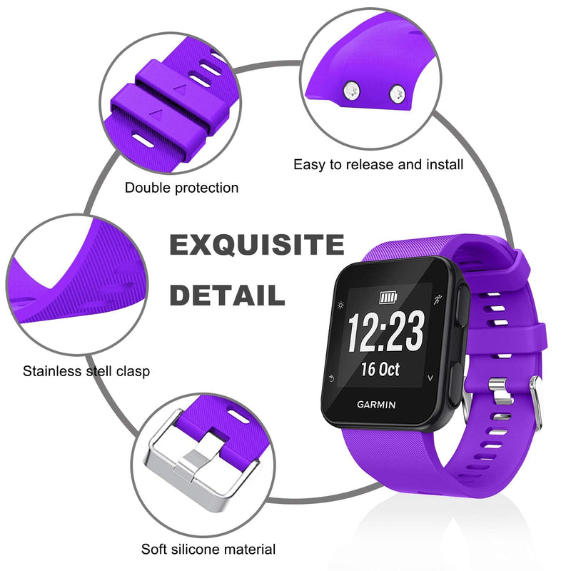 Veezoom Band Compatible with Garmin Forerunner 35, Soft Silicone Replacement Band Wristband for Forerunner 35 Smart Watch, Multi Colors with Silver or Black Metal Buckle Black+Pink+Teal+White+Purple+Orange