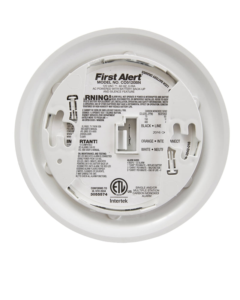 FIRST ALERT BRK CO5120BN Hardwired Carbon Monoxide (CO) Detector with Battery Backup , White 1 pack