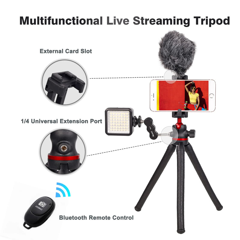 [AUSTRALIA] - LCNCY Flexible Phone Tripod Stand, Flexible iPhone Tripod with Remote, Mini Camera Tripod with Cold Shoe, 360° Waterproof Portable Travel Flexible Tripod Compatible with iPhone/Android/DSLR/Gopro Black + red 