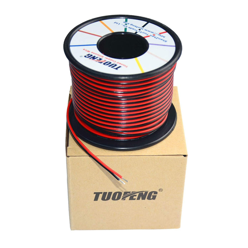 TUOFENG 22awg Electrical Wire 100 ft 22 Gauge Led Wire 2 Pin Extension Cable Wire Red Black Wires 12V/24V DC Cable for Led Strips Single Colour 22AWG-2pin-100ft