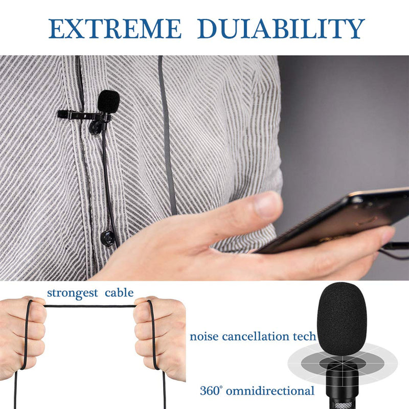 [AUSTRALIA] - USB Charging Lavalier Microphone Omnidirectional Lapel Mic Hands Free Shirt Collar Clip-on Microphone & Noise Reduction for iPhone, Camera,Android, Laptop, YouTube, Skype Recording, Live (Black) Black 
