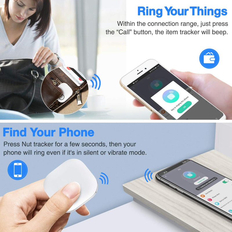 NUT Key Finder, Phone Finder Item Tracker with Bluetooth for Android/iOS, Anti-Lost Alarm Item Finder Locator for Keys, Backpack, Phone, Wallet, Item Tracker Device with One Touch Find- New Version