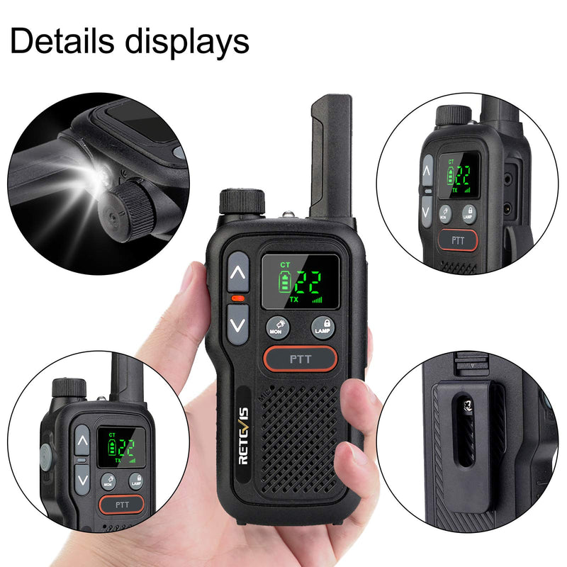 Retevis RB18 Walkie Talkie Rechargeable,Outdoor 2-Way Radios for Adult,Small NOAA Weather Alert Flashlight Dual PTT Lock VOX,for Hiking Camping Cruise Ship (1 Pack)