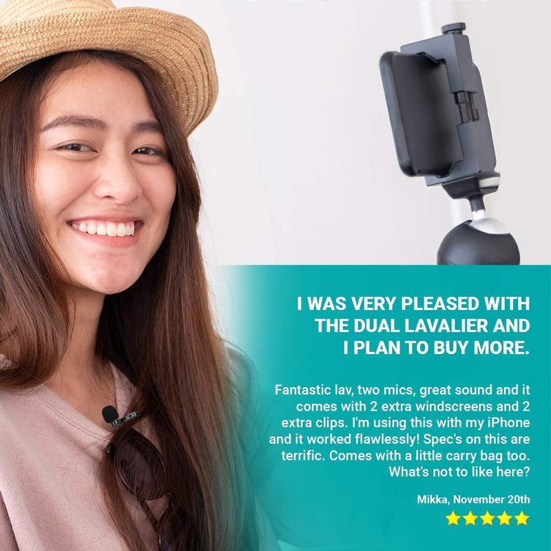 [AUSTRALIA] - Movo Professional Lavalier Lapel Clip-on Interview Podcast Microphone with Secondary Mic and Headphone Monitoring Input for iPhone, iPad, Samsung, Android Smartphones, Tablets - Podcast Equipment 