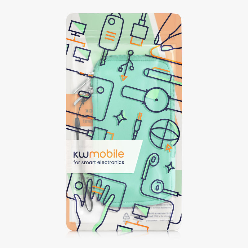 kwmobile Neoprene Phone Pouch Size XL - 6.7/6.8" - Universal Cell Sleeve Mobile Bag with Zipper, Wrist Strap - Mint XL - 6,7/6,8"