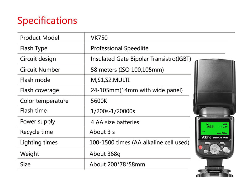 VOKING VK750 Manual LCD Display Universal Flash Speedlite Compatible with Nikon Canon Pentax Panasonic Olympus Fujifilm DSLR Mirrorless Cameras