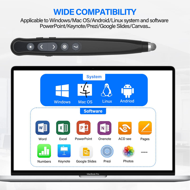NinjaABXY Presentation Clicker with Laser Pointer Stylus Pen for Touch Screen, Rechargeable Wireless Presenter Remote, RF USB PowerPoint Clicker Slide Advancer with Hyperlink Volume Control for Mac/PC