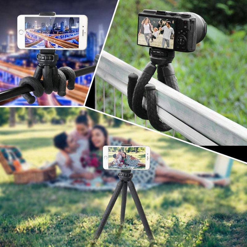 TOAZOE Flexible Phone Tripod, 12 Inch Mini Tabletop Tripod, Support Bluetooth Remote Control ， Suit for iPhone Xs Max, Samsung, Huawei, Waterproof Tripod for Camera.