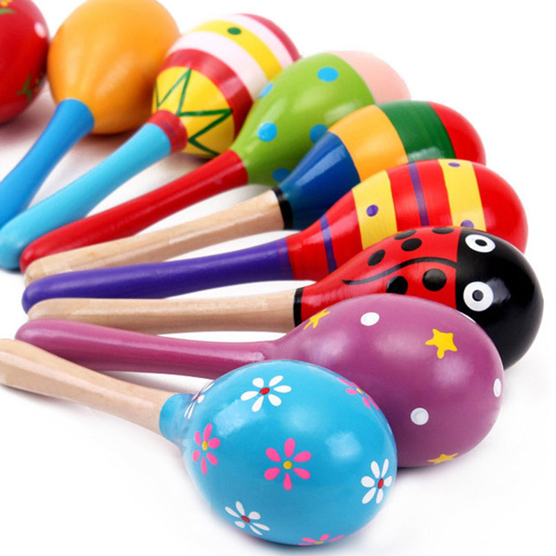 Pack of 6 Wooden Maracas Wood Rattles Perfect for Starting Percussionist and Kid Baby Shaker Sand Hammer Toy,Party Favor Kid Baby Shaker Sand Hammer Toy, Random Color