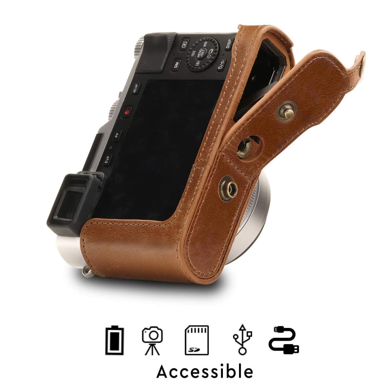 MegaGear Ever Ready Genuine Leather Camera Case Compatible with Leica D-Lux 7 Brown