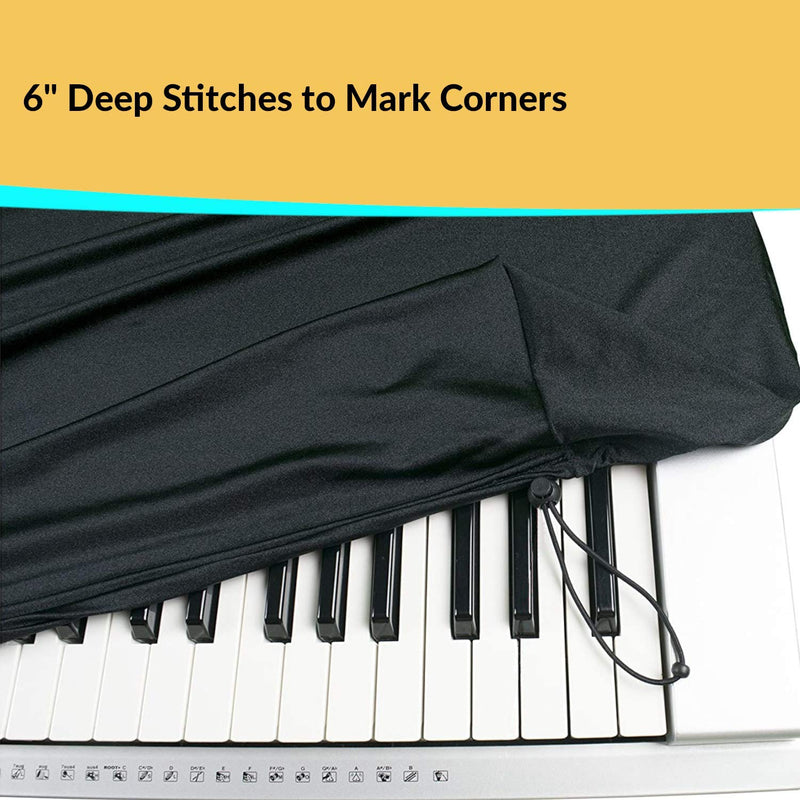 QMG Stretchable Keyboard Dust Cover for 61 & 76 Key-keyboard: Best for all Digital Pianos & Consoles – Adjustable Elastic Cord; Machine Washable – 41”×16”×6”. 41L x 16W x 6D 61 - 76 keys
