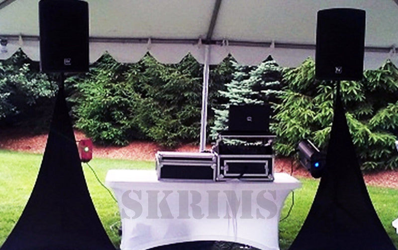 Amazin Gear SKRIMS Tripod Speaker Stand Stretch Cover - Triple Sided DJ Scrim - Black Spandex DJ Skirt with 3-Sides +FREE Bag (SKRIMS-3B)