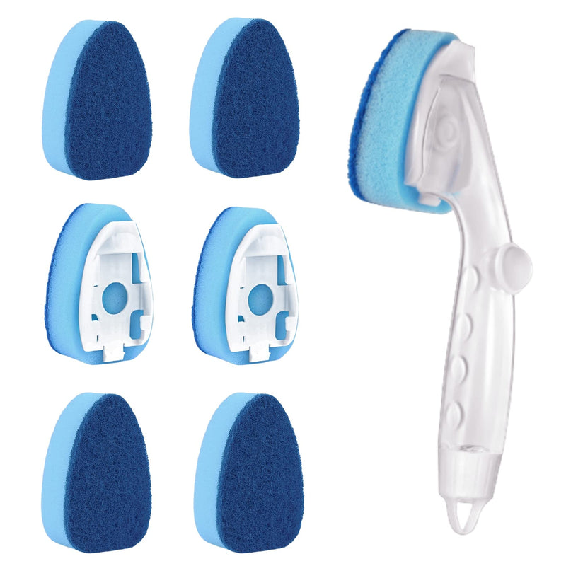 Dishwand Refills Soap Control Handle, 6 Heavy Duty Dish Wand Sponge Heads, Non Scratch Scrubbers Replacement Refill Brush Dispenser, Dishwashing Scrub for Sink Non Stick Kits Dishwasher Cleaning Tool Blue 6Pack