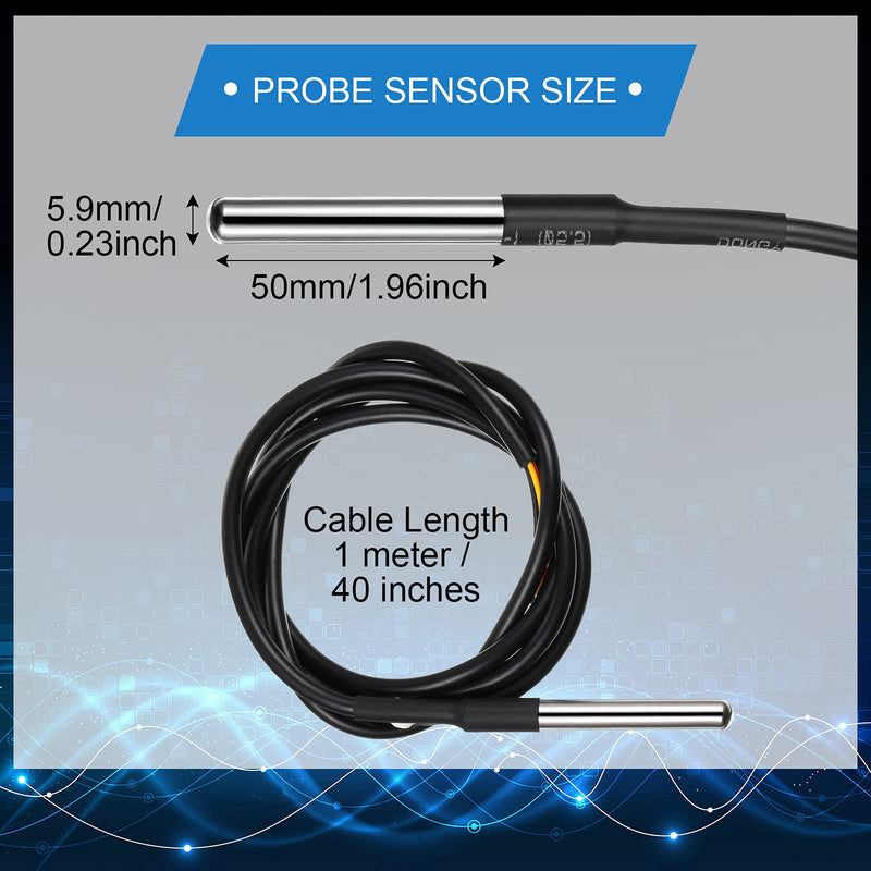 [AUSTRALIA] - 4 Sets DS18B20 Temperature Sensor Module Kit with 1 m/ 3.2 Ft Waterproof Digital Stainless Steel Probe -55 to +125 Degrees Celsius, Compatible with Raspberry Pi 